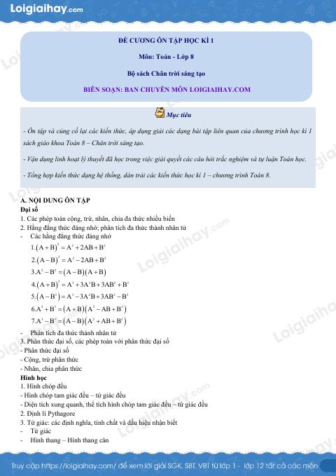 Đề cương ôn tập HK1 Toán 8 Chân trời sáng tạo có đáp án